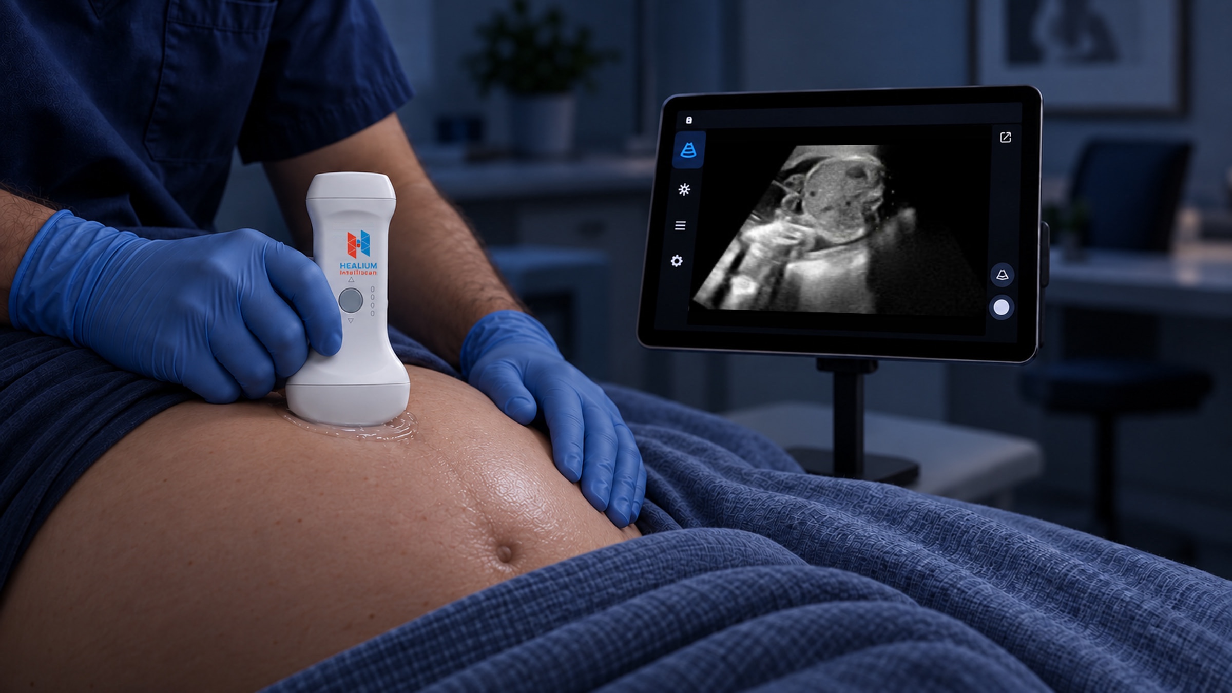 Obstetric scan in a consultation room with Healium Intelliscan